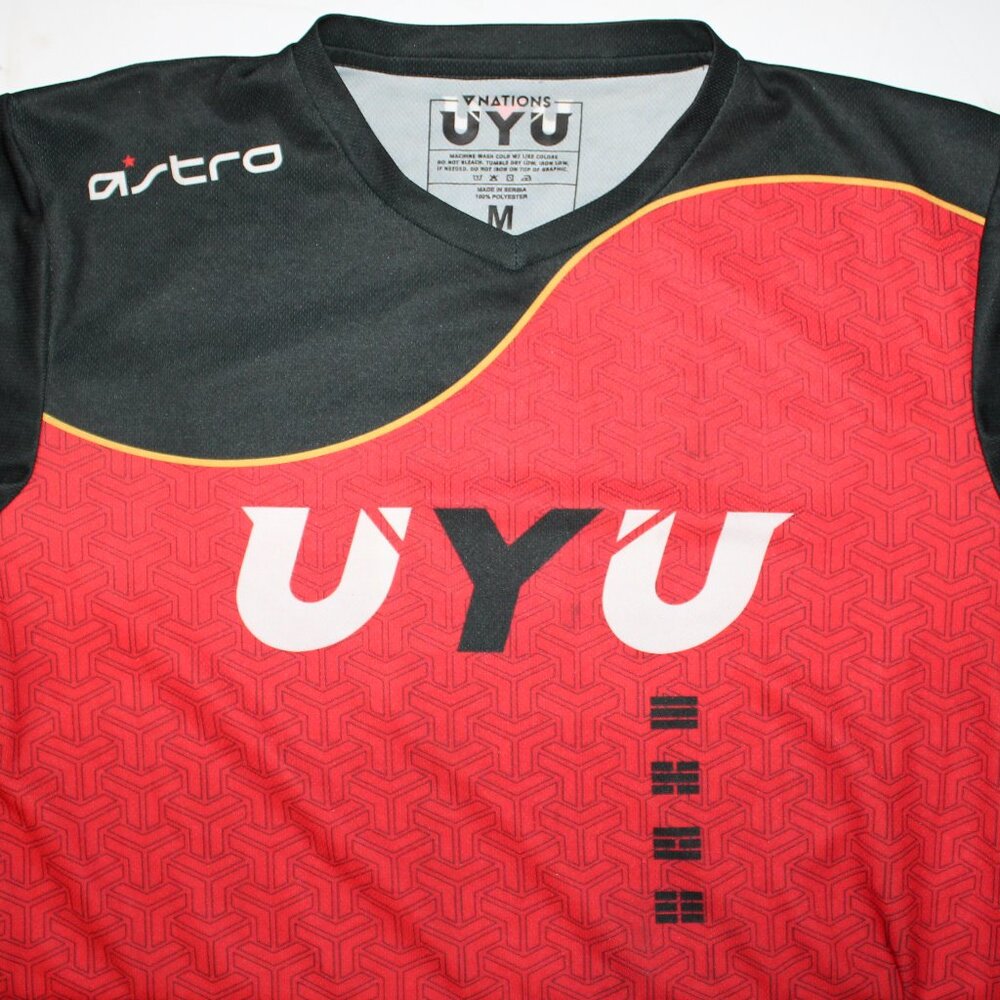 UYU Shirt Mens Medium Esports Team Jersey V-Neck Gray Red Yellow 24 Astro Qanba